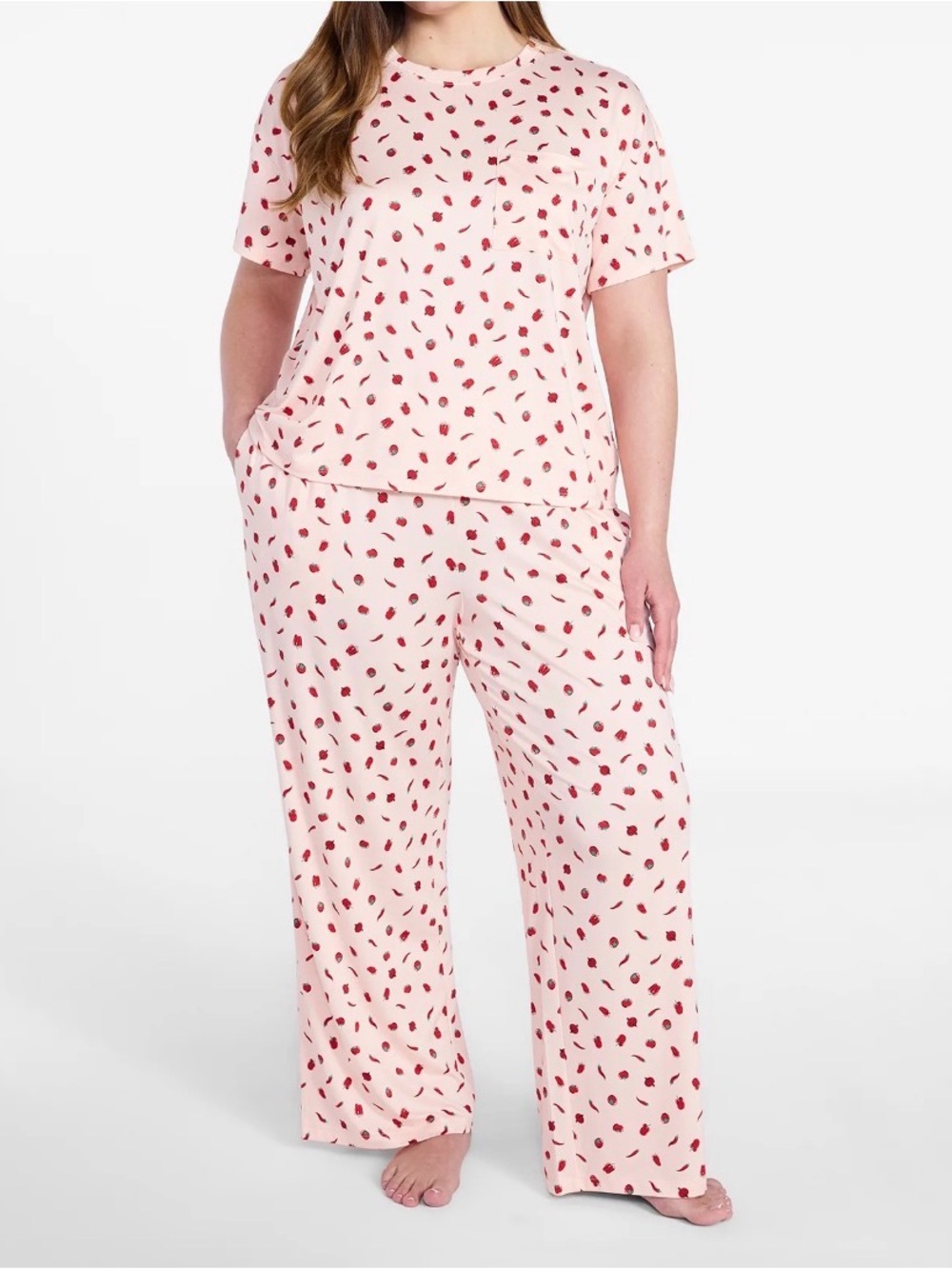 Joyspun XL Red Pepper/Bell Pepper/Tomato Short Sleeve Pajama Set, 2-Piece